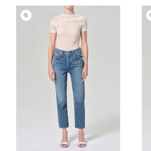 Agolde Riley Classic High-Rise Straight Crop Jeans in Medium Blue